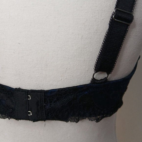 Charade by Change Balconette Bra Satiny Blue with Black Lace Overlay Size 34F - Picture 5 of 8